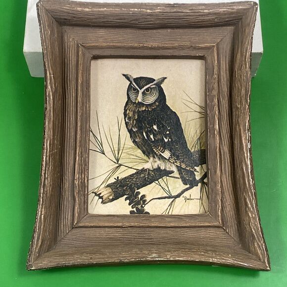 VTG MCM Pair Of Owl Prints 1970’s Rambow Rustic Wall Art Bird Halloween Decor - Picture 5 of 10